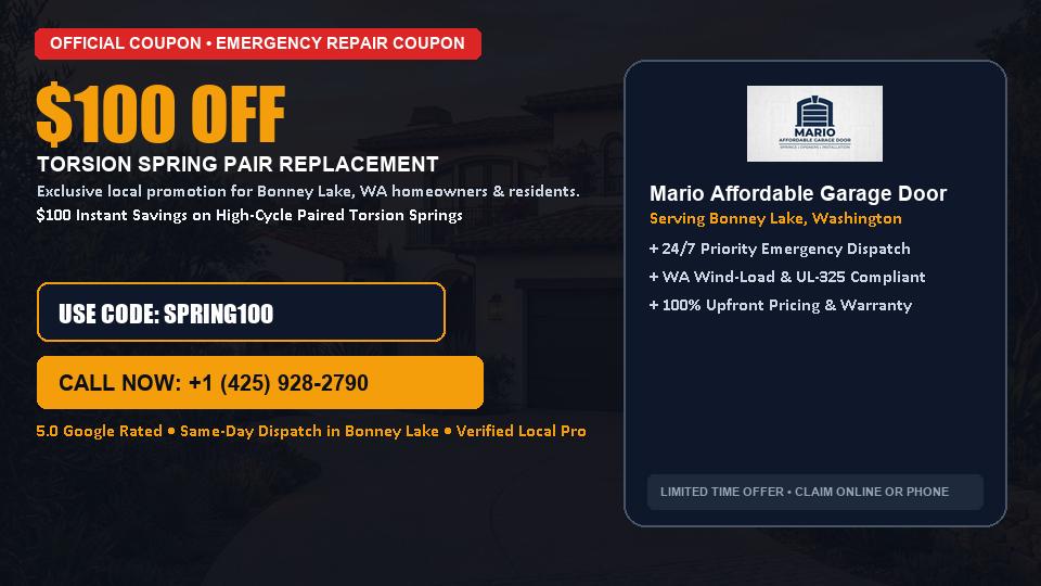 Mario Affordable Garage Door $100 OFF Dual Torsion Spring Replacement in Bonney Lake, WA