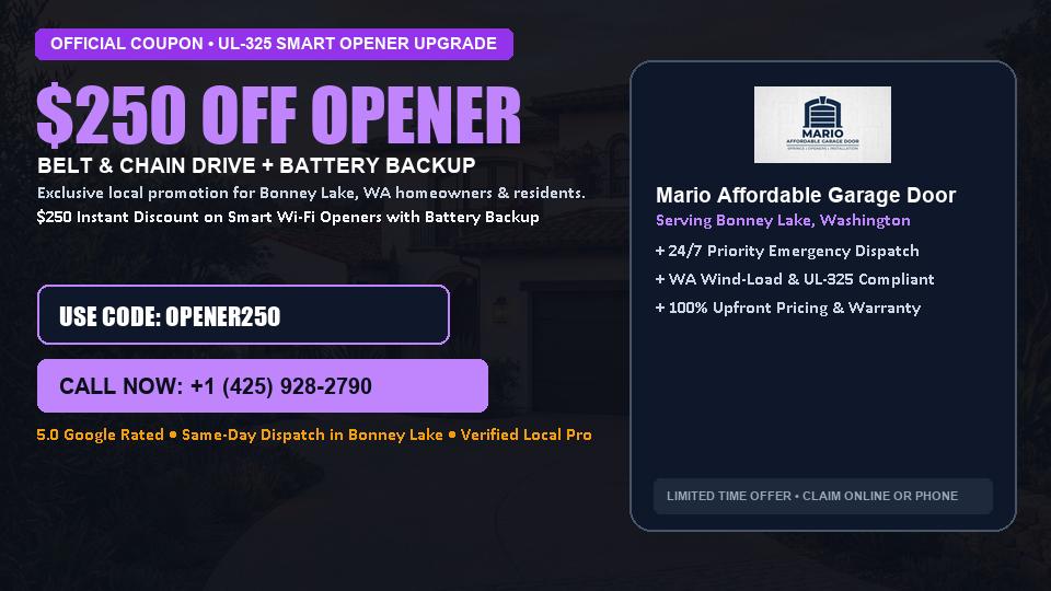 Mario Affordable Garage Door $250 OFF Premium LiftMaster Opener Installation in Bonney Lake, WA