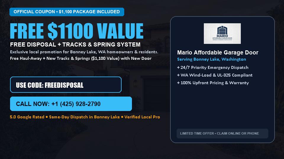 Mario Affordable Garage Door FREE Haul-Away & Heavy-Duty Tracks with New Door in Bonney Lake, WA