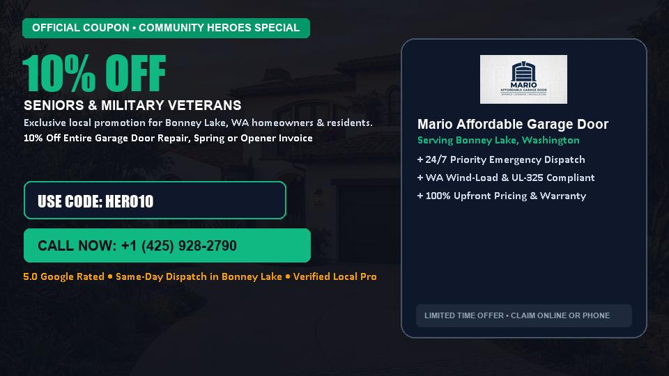 Mario Affordable Garage Door 10% OFF Seniors & Military Veterans in Bonney Lake, WA